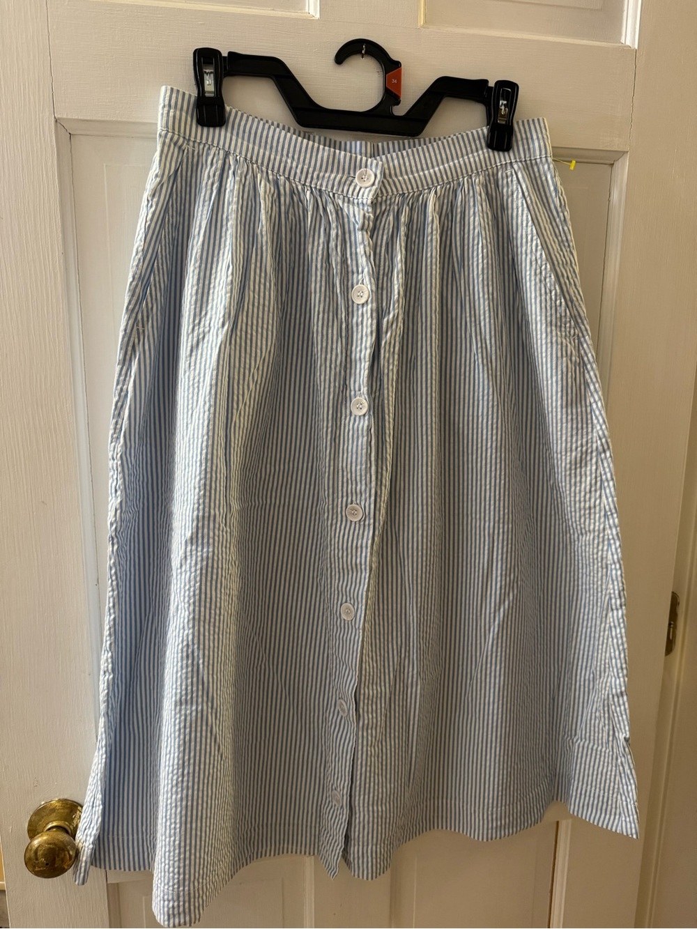 H&M seersucker Button-Front Blue and White Striped A-Line Skirt like new size 10